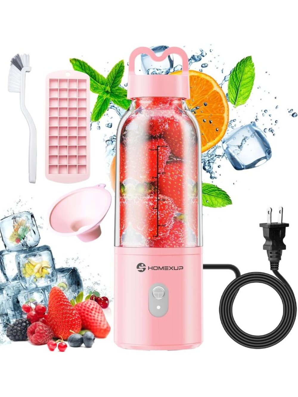 Portable Personal Blender 17oz - 175W Smoothie Maker in Pink - Perfect for